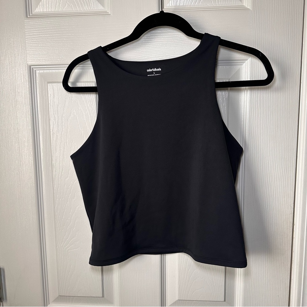 Colorfulkoala Women's Black Sleeveless Activewear L Tank Top Polyester Spandex
